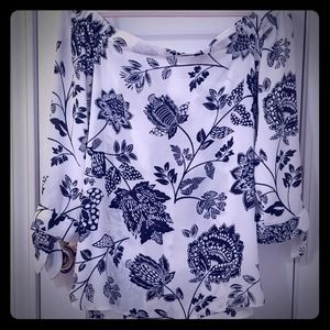 White & Navy Blue Blouse